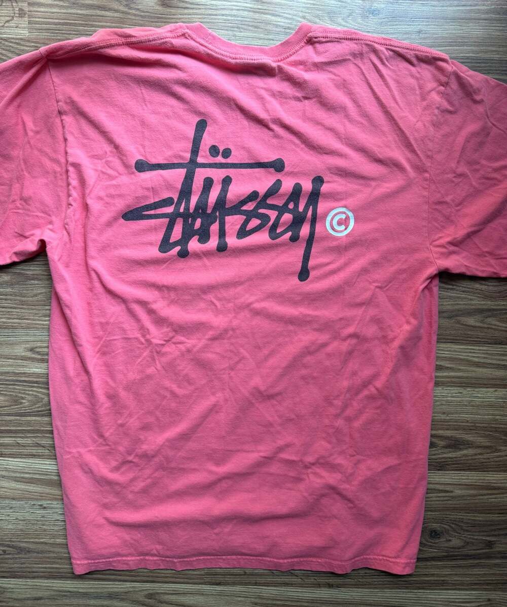 Stussy Basic Logo Graphic T-Shirt Pink Salmon XL